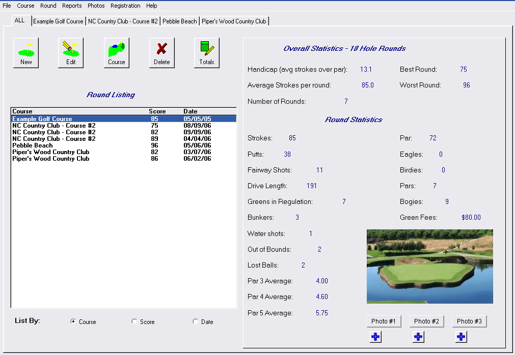 Golfing software to track and record all sorts of information and stats.