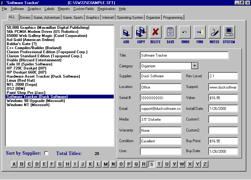 Screenshot of Software Tracker 3.0