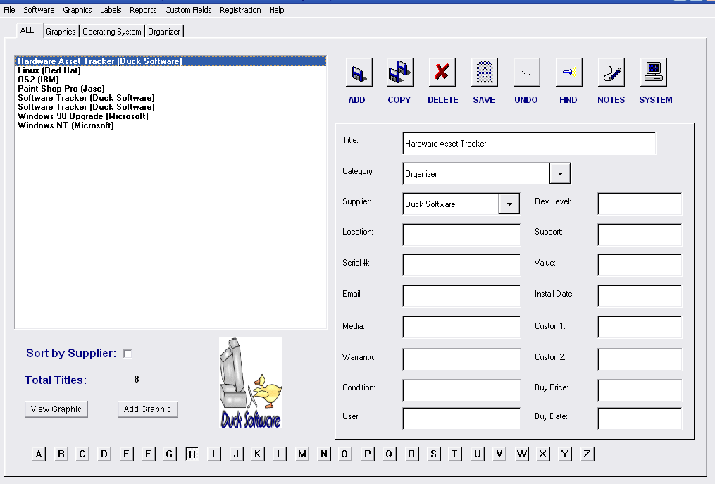 Software Organizer Screen Shot